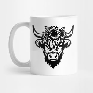 Highland Cow with Sunflower Crown Mug